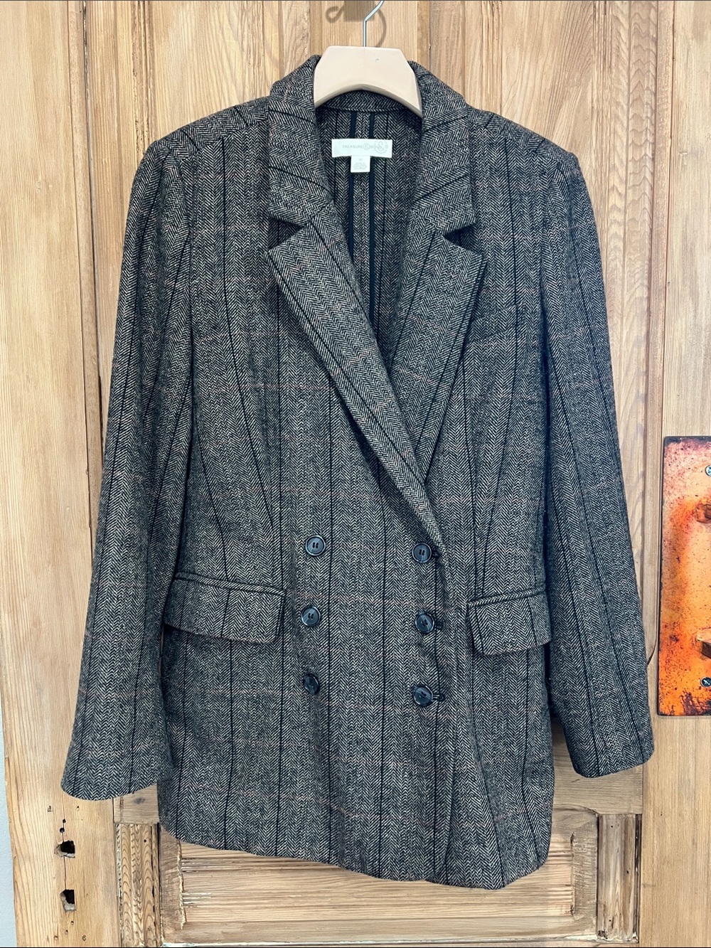 Treasure & Bond Gray Pinstripe Double-Breasted Blazer